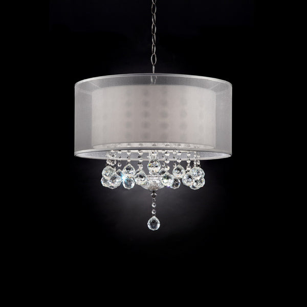 English Elm 19" Modern Ceiling Lamp "Moiselle" With Crystal Drops And Silvery Linen Shade For Glamorous Spaces B072116227