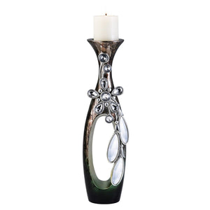 English Elm 16" Polyresin Candleholder with Crystal Glass Accents Formal Decor for Dining Mantels B072116542