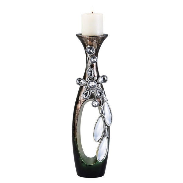English Elm 16" Polyresin Candleholder with Crystal Glass Accents Formal Decor for Dining Mantels B072116542