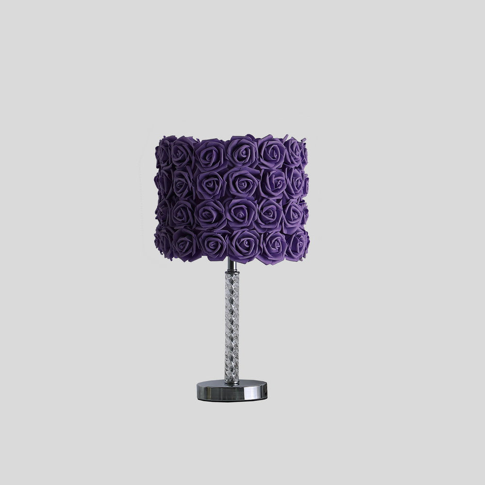 English Elm 18.25" Lavender Roses in Bloom Table Lamp - Twisted Clear Acrylic Stem, Chrome Base, Drum Shade Elegance B072116325