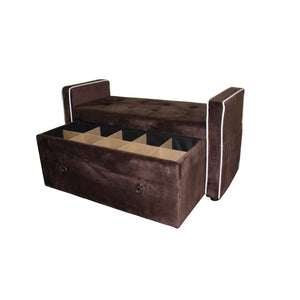 English Elm 22" 22" Shoe Storage Bench Brown Suede with Detachable Divider, Armrest Pouch, 6-Slot Organized Seating 45x19x23 B072116493