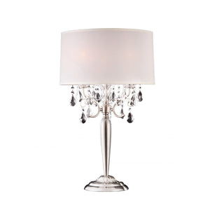 English Elm 29.5" Polyresin Table Lamp with Chestnut Geometric Weave Finish, Oval White Fabric Shade, UL Listed Silver B072116219
