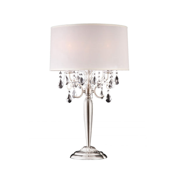 English Elm 29.5" Polyresin Table Lamp with Chestnut Geometric Weave Finish, Oval White Fabric Shade, UL Listed Silver B072116219