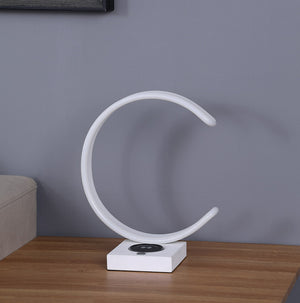 English Elm 13.5" C Shape LED Desk Lamp with Wireless Charger & USB, Touch Dimmer, White Metal Modern Design B072116334