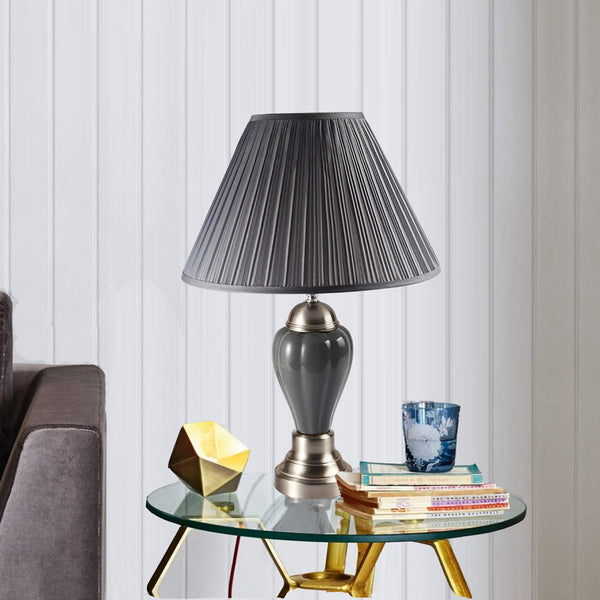 English Elm 27.5" Ceramic Finish Table Lamp with Linen Shade, Silver & Espresso Accents, UL Listed, 27.5" B072116115