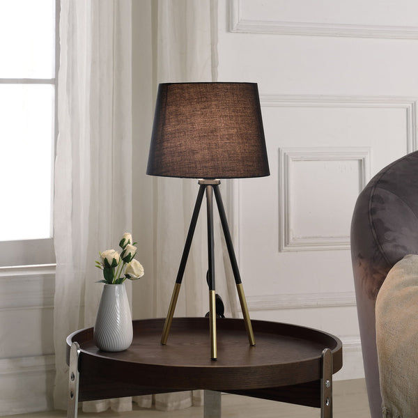 English Elm 20" Devon Tripod Table Lamp Matte Black & Gold Metal Accent, Semi-Drum Shade, LED Compatible B072116180