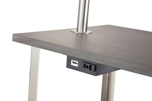 English Elm 58" Dru Square Side Table Floor Lamp with USB Charging, Pull Chain, Metal Base & Wood Top - Silver B072116144