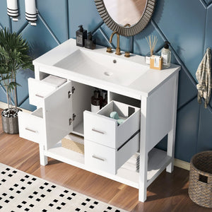 English Elm 36" White Oak Bathroom Vanity with Resin Sink Usb Charging and Three Drawers SV000009AAW