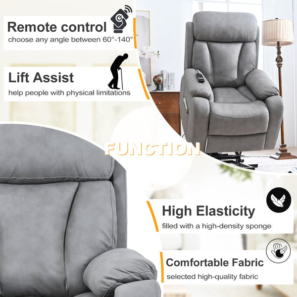 English Elm Electric Power Lift Recliner with Remote Control, Soft Fabric, Padded Arms, Infinite Positions, 330lb Capacity W1028S00033
