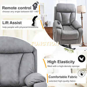 English Elm Electric Power Lift Recliner Chair with Remote Control, Soft Fabric, Padded Arms, 330lb Capacity, Light Gray W1028111169