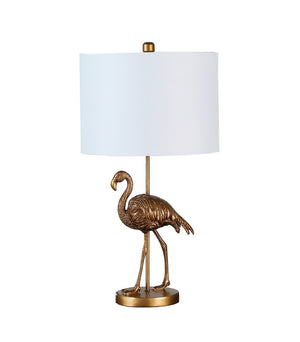English Elm 26" Matte Gold Flamingo Resin Table Lamp with White Drum Shade, 26" Gold Polyresin Accent Light, UL Listed B072116342