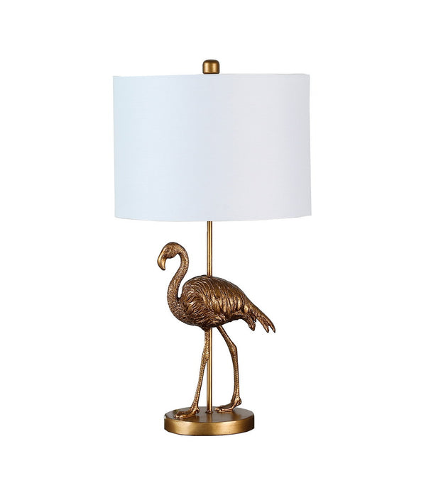 English Elm 26" Matte Gold Flamingo Resin Table Lamp with White Drum Shade, 26" Gold Polyresin Accent Light, UL Listed B072116342