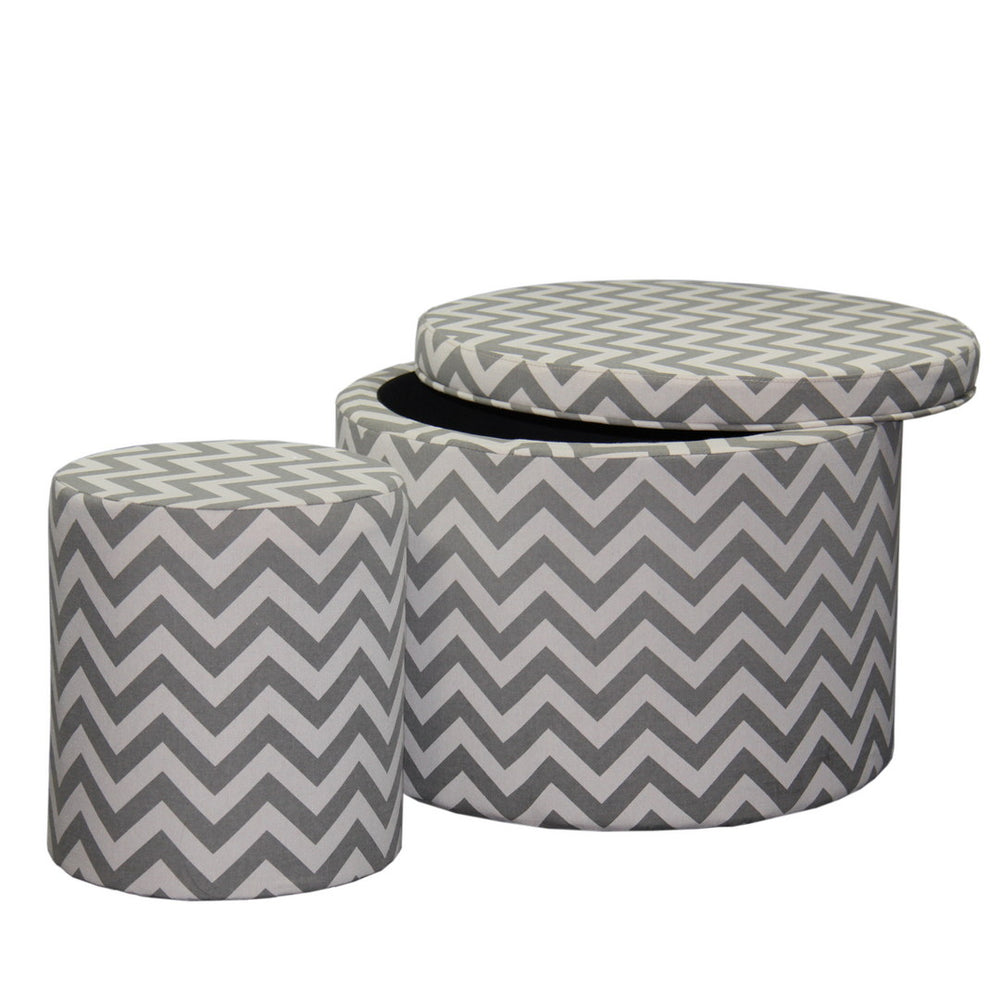 English Elm 17.35" Gray Chevron Storage Ottoman with Hidden Compartment, Round Seating Stool, Durable Wood Frame, Versatile Décor Accent B072116453