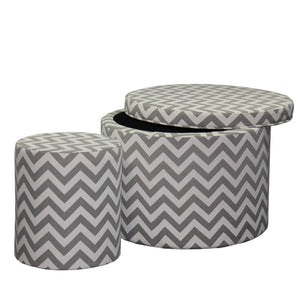 English Elm 17.35" Gray Chevron Storage Ottoman with Hidden Compartment, Round Seating Stool, Durable Wood Frame, Versatile Décor Accent B072116453