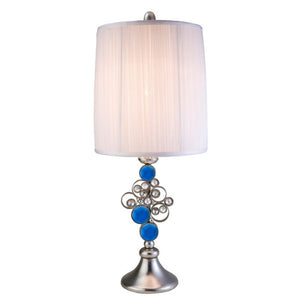 English Elm 28" Elegant Metal Table Lamp with Crystal Strand Inner Shade and White Linen Outer Shade, UL Listed Silver B072116199