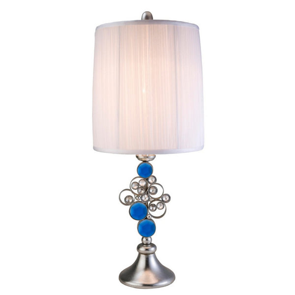 English Elm 28" Elegant Metal Table Lamp with Crystal Strand Inner Shade and White Linen Outer Shade, UL Listed Silver B072116199