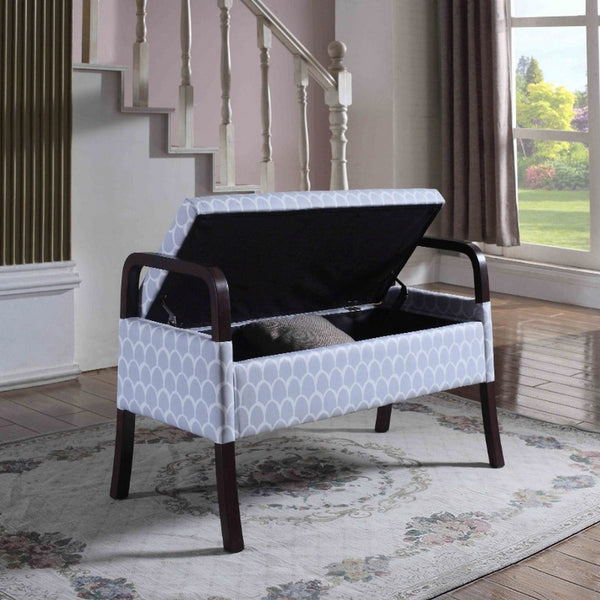 English Elm 23.25" Wooden Lift Top Storage Bench with Sky Blue Circle Print Upholstered Seat B072116503