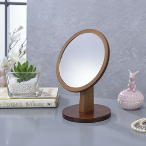 English Elm 9.5" Elegant Polyresin & Walnut Wood Make-Up Mirror on Pedestal — 6.5" Glass, Sturdy Base, Compact Vanity Accessory B072115921