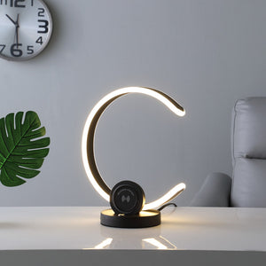 English Elm 13.25" Modern C-Shape LED Table Lamp with USB & Wireless Charger, Touch Dimmer, Sleek Metal Finish Black B072116611
