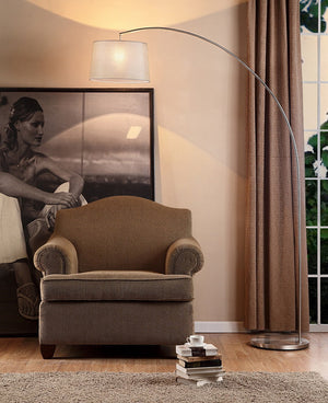 English Elm 84.5" Modern Oma Arch Floor Lamp in Silver Finish with Ivory Fabric Shade – Sleek Statement Lighting for Living Rooms and Offices, LED Compatible B072116262