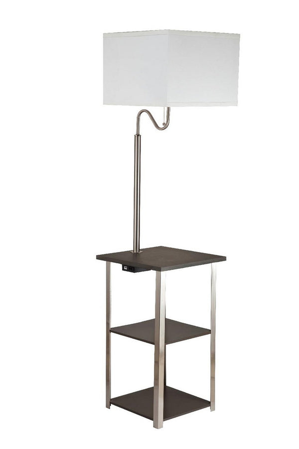 English Elm 58" Dru Square Side Table Floor Lamp with USB Charging, Pull Chain, Metal Base & Wood Top - Silver B072116144