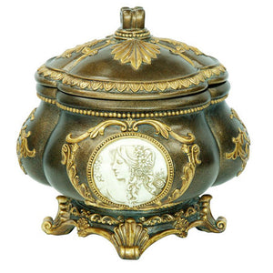 English Elm 9" Tall Hand-Painted Antique Bronze Decorative Jewelry Box With Gold Accents For Elegant Storage B072116356