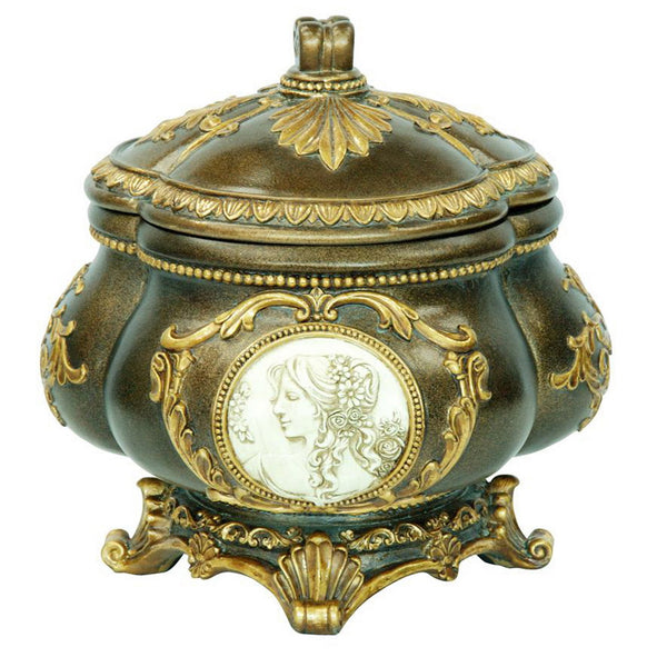 English Elm 9" Tall Hand-Painted Antique Bronze Decorative Jewelry Box With Gold Accents For Elegant Storage B072116356