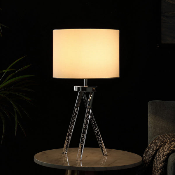 English Elm 26.25" Mid Century Birgit LED Table Lamp with Acrylic Bubble Legs, Silver Chrome Finish, 600Lm B072116678