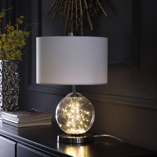 English Elm 20.5" Athena Glass LED Plasma Table Lamp, Mid-Century Silver Metal Base, White Drum Shade, UL Listed B072116586