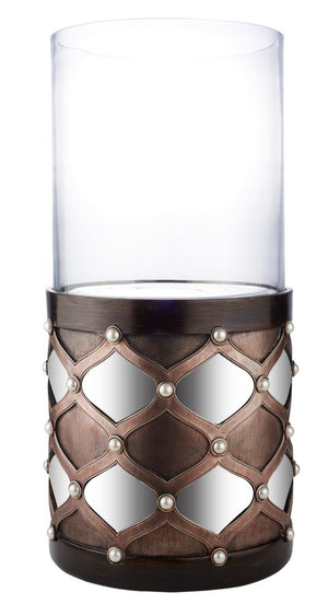 English Elm 31" Tall Hurricane Candleholder with Arabesque Mirrored Tiles and Pearl Espresso Column B072116553