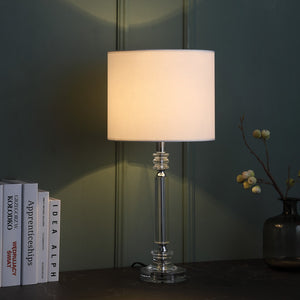 English Elm 24.5" Elegant Cut-Crystal Column Table Lamp with White Cotton Drum Shade, Modern Accent Lighting B072116616