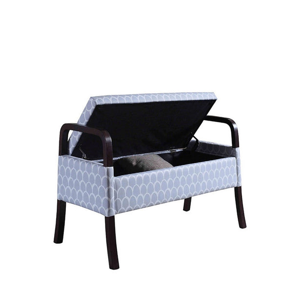 English Elm 23.25" Wooden Lift Top Storage Bench with Sky Blue Circle Print Upholstered Seat B072116503