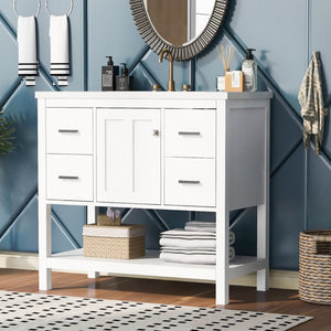 English Elm 36" White Oak Bathroom Vanity with Resin Sink Usb Charging and Three Drawers SV000009AAW