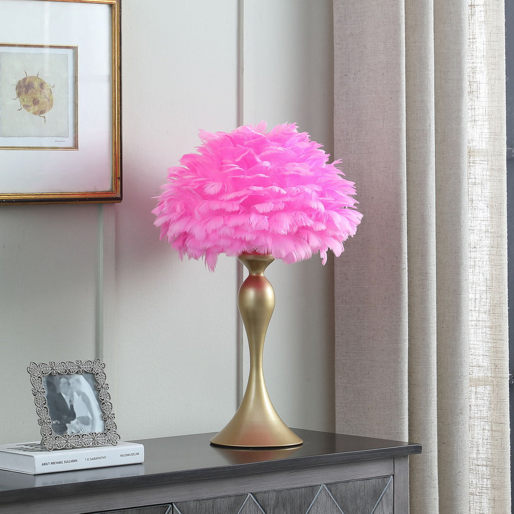 English Elm 18.25"In Hot Pink Feather Table Lamp - Glamorous Satin Gold Base, Perfect For Modern & Vintage Décor B072116660