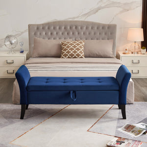 English Elm 51.5" Plush Velvet Bed Bench with Hidden Storage Chest, Upholstered Entryway Ottoman Seat Navy Blue W1097104004