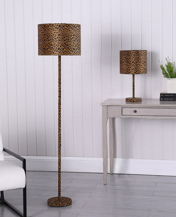 English Elm 19.25" Faux Suede Metal Table Lamp with Bold Animal-Print Drum Shade, Sleek Modern Accent Light Multicolor B072116338