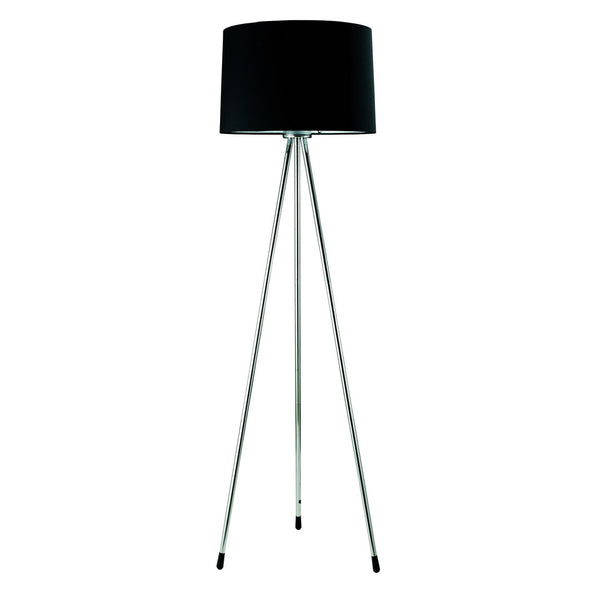 English Elm 59" Tall Metal Floor Lamp with Sleek Fabric Shade, Tripod Chrome Legs, Modern Ambient Lighting Design Black B072116087