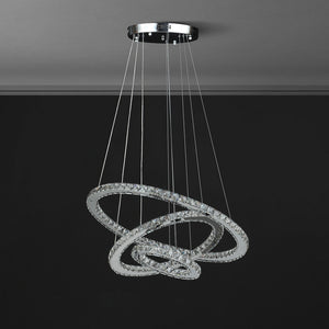 English Elm 11.8" Adjustable Triple Hoop Crystal Chandelier - Modern Led Fixture With Remote Control & Dimming B072116683