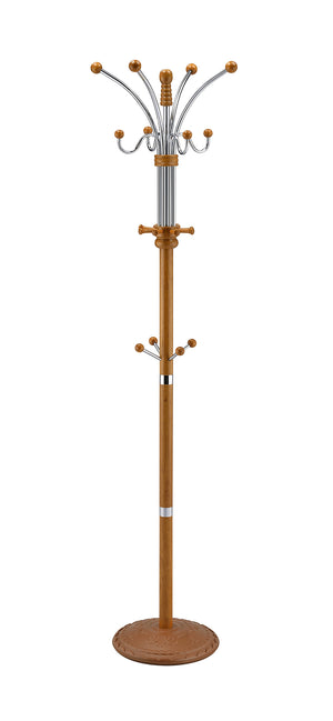 English Elm 73" Tall Chrome and Wood Coat Rack with 60 lb Capacity, Composite Wood Finish, Elegant Entryway Organizer Oak B072115914