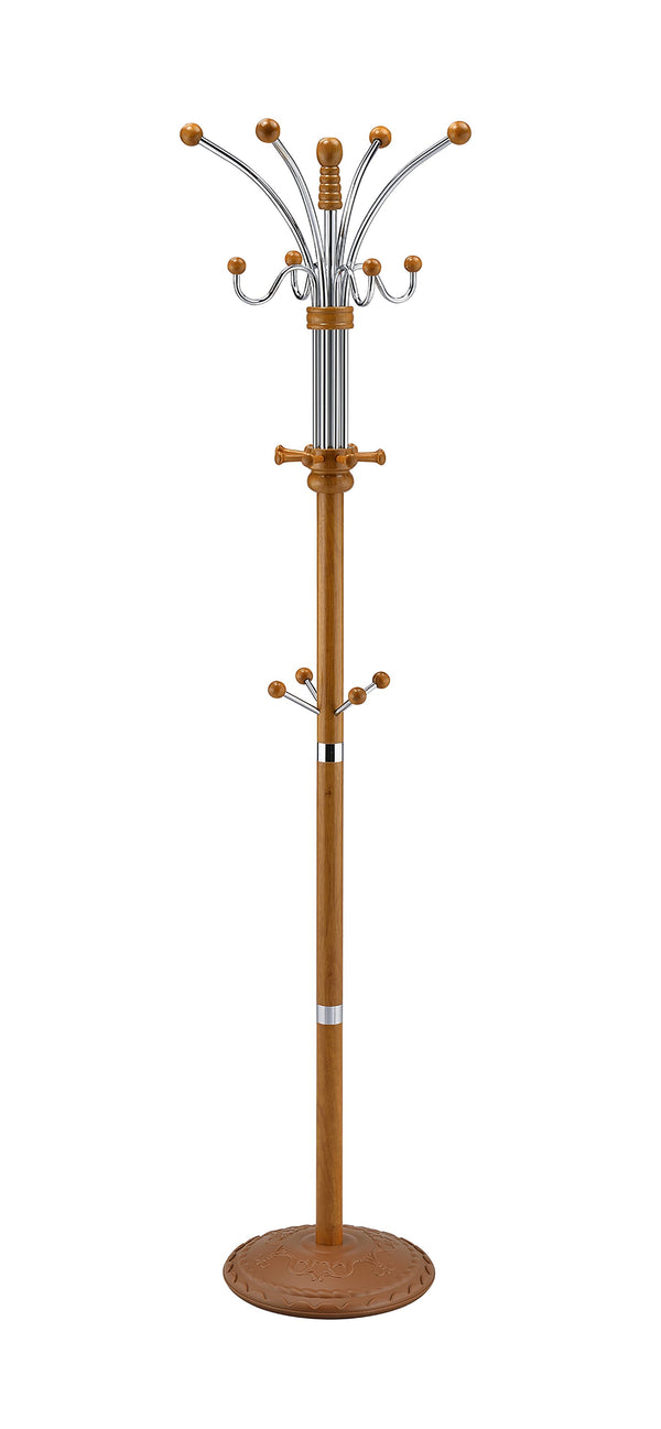 English Elm 73" Tall Chrome and Wood Coat Rack with 60 lb Capacity, Composite Wood Finish, Elegant Entryway Organizer Oak B072115914