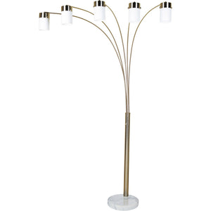 English Elm 84" 5-Head Floor Lamp Brushed Nickel with Marble Base, White Oval Shades, Metal Silver Pedestal LED Ready B072S00003