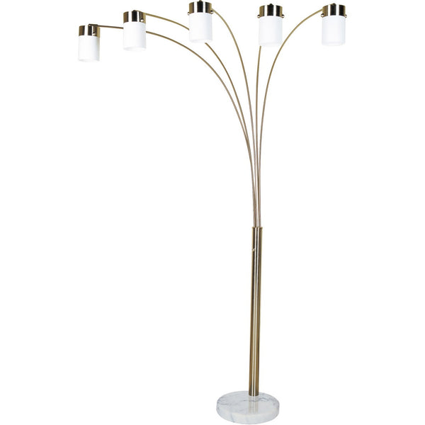 English Elm 84" 5-Head Floor Lamp Brushed Nickel with Marble Base, White Oval Shades, Metal Silver Pedestal LED Ready B072S00003