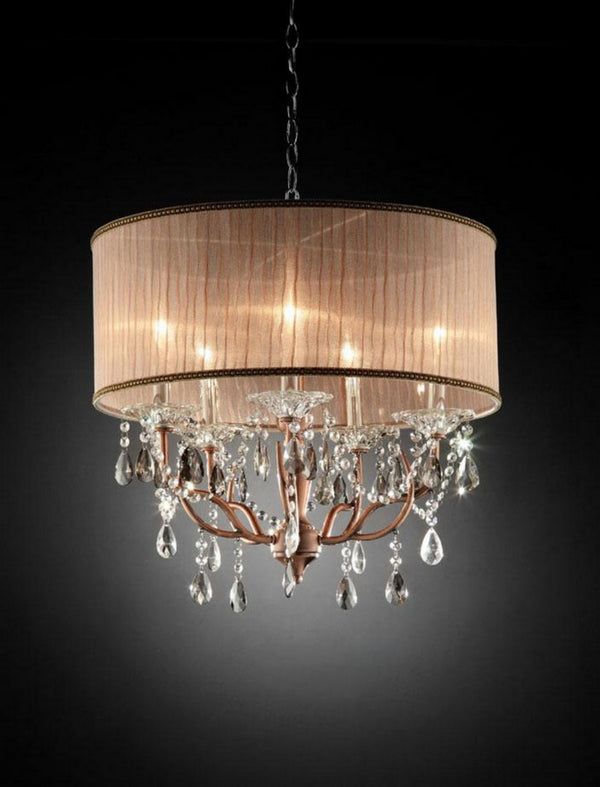 English Elm 25" Rosie's Silvery Pink Ceiling Lamp with Crystal Accents, 25" H Metal Body, Elegant Gray-Pink Shade, 5-Light Elegance B072116221