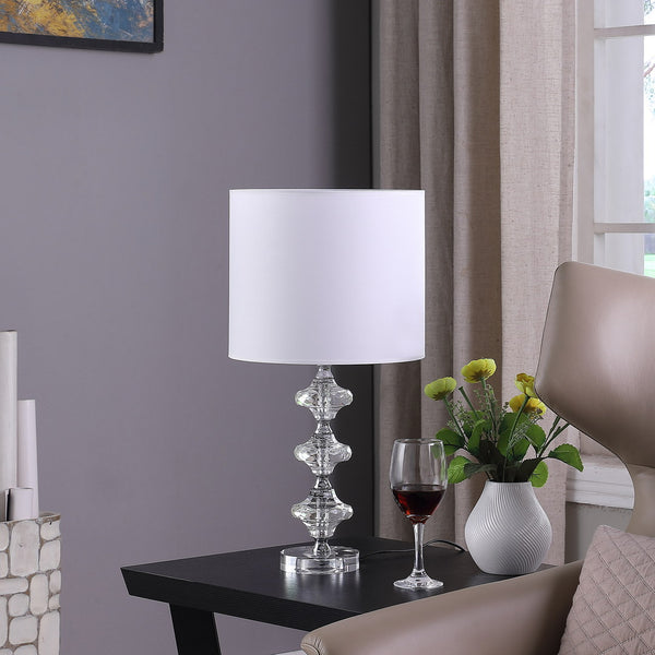 English Elm 22.25" Geometric Prism Solid Crystal Table Lamp with Polished Chrome Accents & White Drum Shade, UL Certified B072116594
