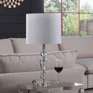 English Elm 23.5" Cut-Crystal Modern Table Lamp with Chrome Accents & White Linen Shade, Multicolor Glass Finish B072116624