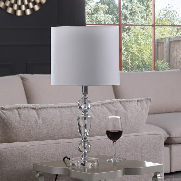 English Elm 23.5" Cut-Crystal Modern Table Lamp with Chrome Accents & White Linen Shade, Multicolor Glass Finish B072116624