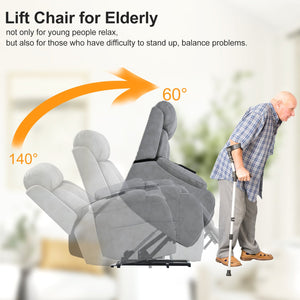 English Elm Electric Power Lift Recliner Chair with Remote Control, Soft Fabric, Padded Arms, 330lb Capacity, Light Gray W1028111169