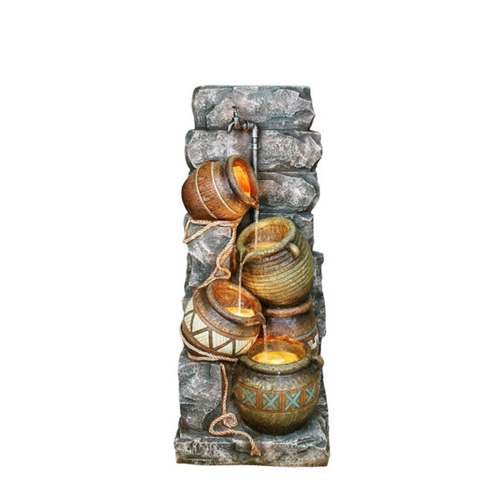 English Elm 43" Polyresin Indoor/Outdoor Water Fountain with Multicolor Potter Pitchers & 4 LED Lights, Textured Finish B072116412