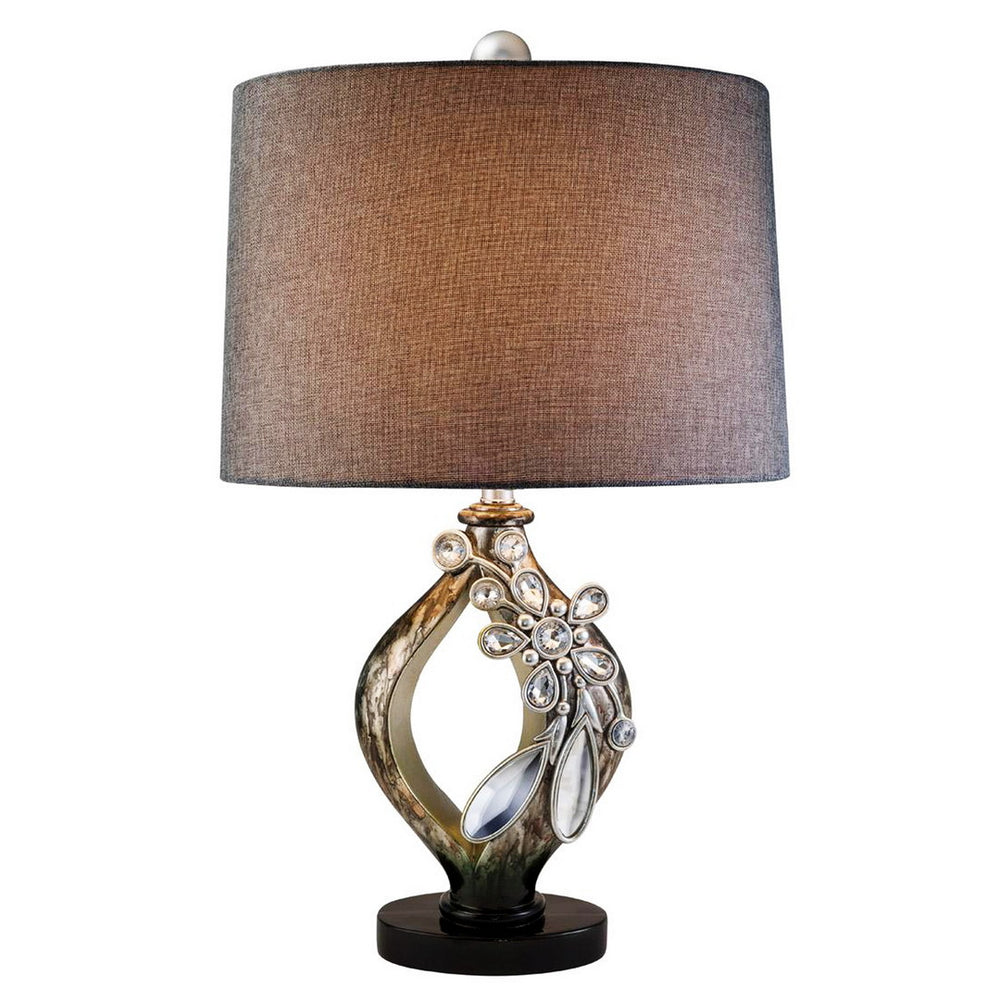 English Elm 28.25" Balleria Polyresin Table Lamp with Crystal Flower Accent, Multicolor Brown Gold Finish, UL Listed B072116197