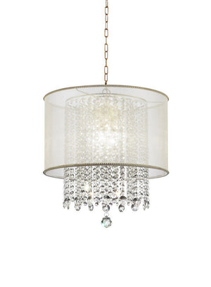English Elm 21" Bhavya Ceiling Lamp Gold Finish with Silk Shade, 100% Crystal Droplets & 3-Bulb LED Ready B072116236